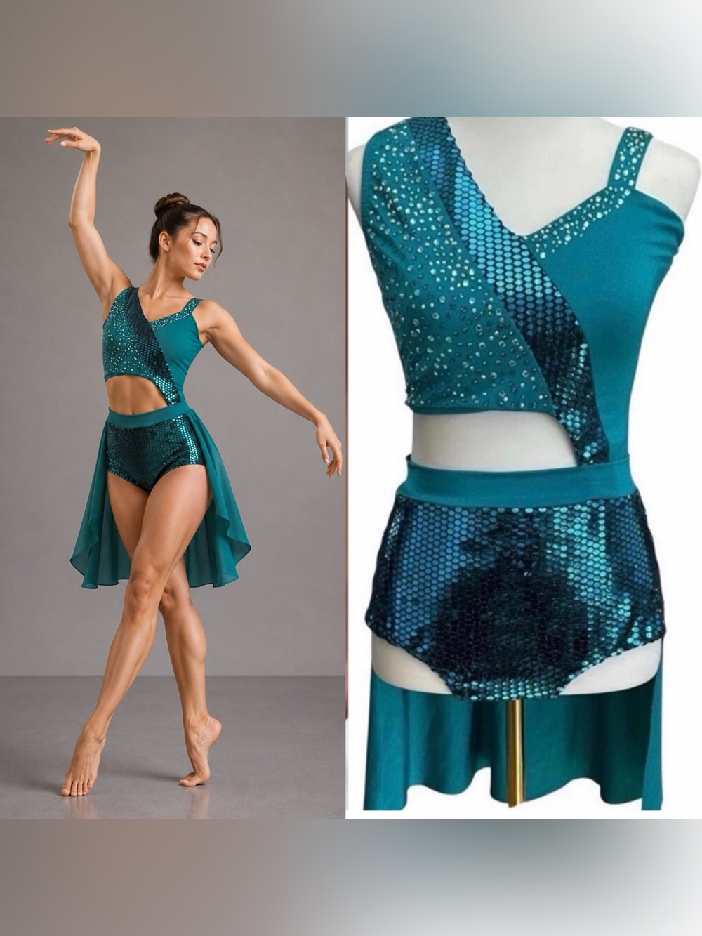 Kelle Dancewear MA Adult Custom stoned Teal Contemporary Lyrical Solo Costume